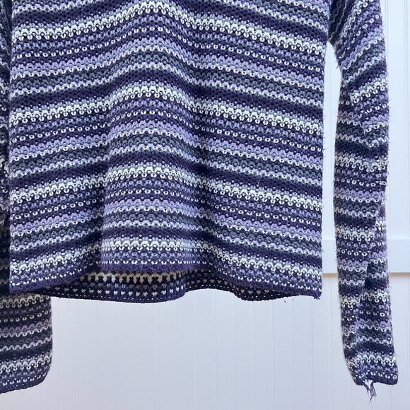 Vtg Sweater Purple Striped Y2K V-Neck Knit Pullover Womens M Soft Cozy Cabincore - Picture 5 of 10